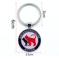 Antifa Aktion Enamel Red Black Cats Glass Pendant Keychain Jewelry Charm Bag Souvenir Key Ring