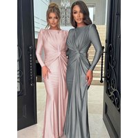 GACVGA Elegant Ruched Maxi Dress For Women Autumn Winter Long Sleeve Sexy Bodycon Club Party Evening Long Dress