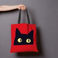 Stilvolle rote Handtasche mit niedlichem schwarzen Katzen-Design, geräumiger Innenraum zum Einkaufen, tägliche Fehler und Reisen
