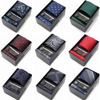 Tie Set Box 7.5cm Skinny Tie For Men Wedding Blouses Dress Necktie Cufflinks Box Pocket Square Clip Gift Box Business Gravetas