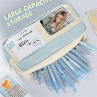 1pc Simple Cute Cartoon Cat Transparent Pencil Case Student Stationery Large Capacity Desktop Storage Pen Bag Kid School Supplie