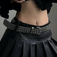 Women Belt Fashion Square Beads, Willow Nails, Three Exhaust Eyes, Punk Street Cool, Personalized Men's and Women's Belts