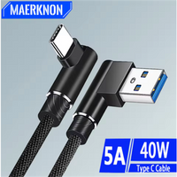 40W 5A 90 Degree Elbow USB To Type C Quick Charger Data Cable Mobile Phones Adapter HigH Quality Universal Charging Wire USB-C