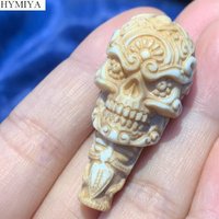Handcrafted Tibetan Skeleton Guru Beads Vintage Buckhorn Shmashana Adhipati Buddhist Skull Three-way Bead DIY Jewelry Findings