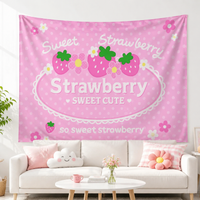 1pc Cute Pink Strawberry Polka Dot Tapestry Kawaii Print Wall Hanging Aesthetic Background Cloth For Bedroom Dorm Home
