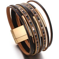 ALLYES Trendy Colorful Square Leather Bracelet for Women Men Boho Metal Tube Multilayer Wrap Wide Bracelets Charm Party Jewelry