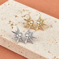 JeeMango Delicate Zircon Eight pointed Star Stud Earrings for Women Stainless Steel Elegant Rhinestone Wedding Jewelry E26096
