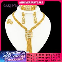 GZJPEI Design Women Jewelry Set 18K Gold Color Charm Necklace Chain Braclete Chic Earring Ring Indian Nigeria Jewellery Gift