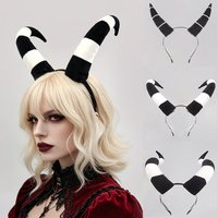 Handmade Striped Demon Horns Headband, Fluffy Devil Horn Hair Hoop for Halloween Cosplay & Party Costume