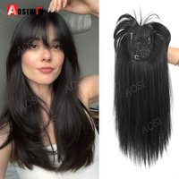 AOSI Hair Toppers for Women 14'' Striaght Topper Hair with Bangs for Thinning Hair Synthetic Hairpieces Bangs Hair Extension