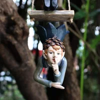 Garden Hanging Cartoon Miniature Swing Elf Ornaments Home Decor Elf Resin Figurine for Patio Fence Yard Tree Holiday