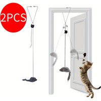 2 PCS Adjustable Hanging Cat Toy Interactive Mouse Toys Hanging Door Retractable Plaything Funny Kitten Scratch Rope Mouse Toy