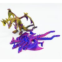 3D printed multicolour gradient three-headed dragon, a cool statue with movable joints and wings, suitable as a Halloween gift