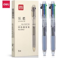 Deli 4 in 1 Multicolor Pen, 5pcs Retractable Assorted Color Ink Ballpoint Pens, 0.7 mm Non-slip Grip Perfect for Office School