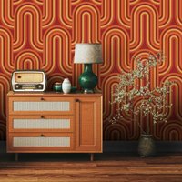 70s Retro Wallpaper Peel and Stick,Vintage Mid Wall Mural Century Modern For Home Decoration,Tradition Or Self-adhesive Papers