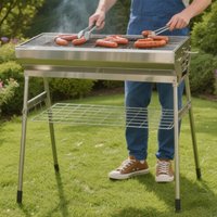 qwPortable BBQ Charcoal Barbecue Grill Folding Stainless Steel Stove Garden Picnice
