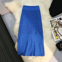 Retro Blue Floral Vacation Skirt Women's Summer Temperament Elegant After Split Ends Hip Wrap Long Skirt New Popular Bohemian