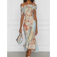 Women Summer Elegant Patchwork Maxi Dress Slash Neck Fashion Print Short Sleeve Chic Party Dress 2026 Holiday Streetwear Vestido