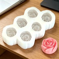 6pcs Set of Rose Flower Silicone Candle Mold, 3D Mini Flower Candle Gypsum Soap Craft Mould, DIY Chocolate Gummy Cake Molds