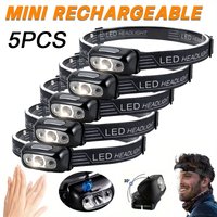 Mini LED Headlamp USB Rechargeable Headlight Wave Sensor Head Flashlight Outdoor Houshold Lamp for Camping Hiking Emergency Fish
