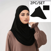 2pcs/set Muslim Cotton Modal Instant Hijab and Inner Cap Set Women Soft Jersey Hijab Cover Neck Islam Solid Undercap Tube Caps