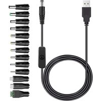Universal USB to 5V DC Power Cord Switch Charging Cable 5.5x2.1mm Jack With14 Interchangeable Plug Adapter Micro USB Type-C