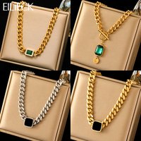 EILIECK 316L Stainless Steel Geometric Stone Pendant Necklace For Women Fashion Waterproof Thick Neck Chain Punk Jewelry Gift