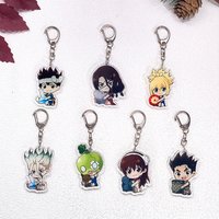 1/7Pcs Anime Figures Dr.STONE Car Keychain Accessories Acrylic Cute Charms Pendant For Bag Funny Key Holder Backpack Decoration