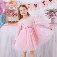 DXTON Mädchen Einhorn Cartoon Print Kleid Kinder Rosa Prinzessin Mesh Tüll Geburtstag Party Festival Kleider Kinder Kleidung 3-8 Jahre