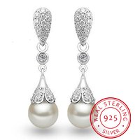 Silver color Pearl Jewelry natural freshwater pearl drop earrings for women Silver Wedding Dangle Earring