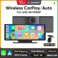 Junsun 10.26" 4K Samochodowy Rejestrator DVR AI Voice Bezprzewodowy Carplay Android Auto Kamera Samochodowa Dual Len Rejestrator Wideo na Deskę Rozdzielczą Nawigacja GPS FM AUX