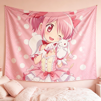 1pc Kawaii Pink Madoka Magica Tapestry, Pastel Polka Dot Print, Cool Room Stuff, Large Size, Polyester 2D Wall Art, Bedroom Stuf
