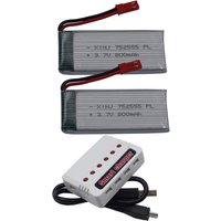 3.7V 800 mAh 25C Charger + 2pcs Rechargeable Polymer Li Lithium Lipo Battery 752555 JST For JJRC H11C H11D RC Quadcopter Drone