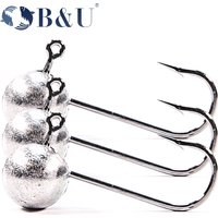 B&U-High Carbon Stainless Head Hook Jig Bait, Fishing Hooks for Soft Lure Fishing, 2G, 3G Coating