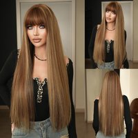 NAMM Synthetic Long Straight Blonde Wig for Women Daily Use Fashion Long Straight Layered Hair Wigs with Bangs High Density