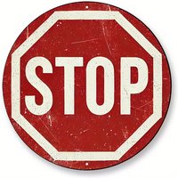 2D Vintage Stop Sign Wooden Plaque, Rustic Distressed Aesthetic Wall Art, Retro Grunge Home Garden Decor, Shabby Chic Round Sign