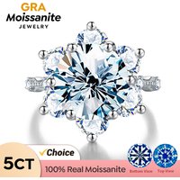 GRA 100% Real 5CT Big Moissanite Diamond Classical Sunflower Ring for Women Gift 925 Sterling Silver Wedding Luxury Fine Jewelry