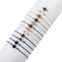 12-Piece Set Multi-Color Natural Stone Woven Adjustable Bracelets Heart-Shaped Fashionable Jewelry for Women