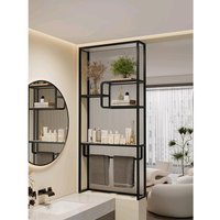 Customized Bathroom Half Wall Partition Cabinet, Screen Storage Integrated Cabinet, Glass, with Towel Rack, Metal Support