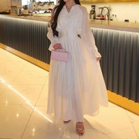 Lady Long Sleeve High Waist Party A-line Dress Elegant V-neck Single Breasted Shirts Dress Fashion Solid Color Fit Banquet Dress