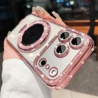 Diamond Mirror Stand Magnetic Case For iPhone 17 Air 16 15 14 13 11 12 Pro Max For Magsafe Glitter Transparent Protector Cover