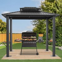 !@Dwoo Outdoor Patio Aluminum Frame Barbecue Pergola Galvanized Steel Double Roof 6x8ft Hardtop Grill Gazebo