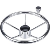Marine Stainless Steel Steering Wheel Mirror Polished 11 Inch Yacht 5 Spoke Destroyer with Control Knob For Boat Accessories