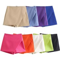 Willshela femmes mode asymétrique Shorts jupes taille haute poches arrière côté fermeture éclair Vintage femme jupe-short solide