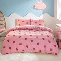3pcs/set Small Strawberry Print Duvet Cover Set(1 Duvet Cover & 2 Pillowcase)Soft And Skin-Friendly Duvet Cover Bedding Set