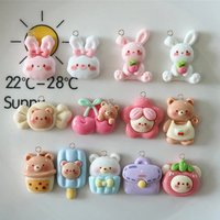 10Pcs Cartoon Rabbit Bear Resin Charms Kawaii Cherry Strawberry Animals Pendants for Keychains Earrings DIY Jewelry Making Craft