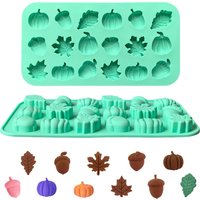 18 Holes Autumn Harvest Themed Silicone Mold 3D Pumpkin Maple Leaf Acorn Shaped Chocolate Biscuit Candy Mold