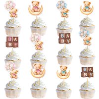 12/24pcs Cartoon Balloon Bear Paper Cupcake Toppers for Baby Shower Party Gender Reveal Kids Birthday Party Cake Decorations