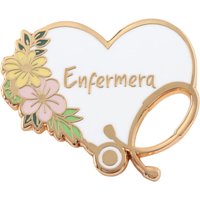 Enfermera Nurse Gift Enamel Pin Heart Shape Stethoscope Flower Lapel Brooch Badge Medico Vida De Medicina Spanish Accessory