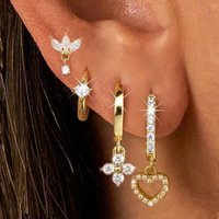 4PC Heart Crystal Huggie Earrings Set Women Fashion Flower Tragus Hoop Earring Helix Jewelry Cartilage Piercing Lobe Earing Bulk